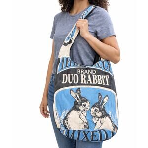 Duo Rabbit Flour Sack Purse Bag Cotton Tote Vintage Look Feed Sack Cross Body